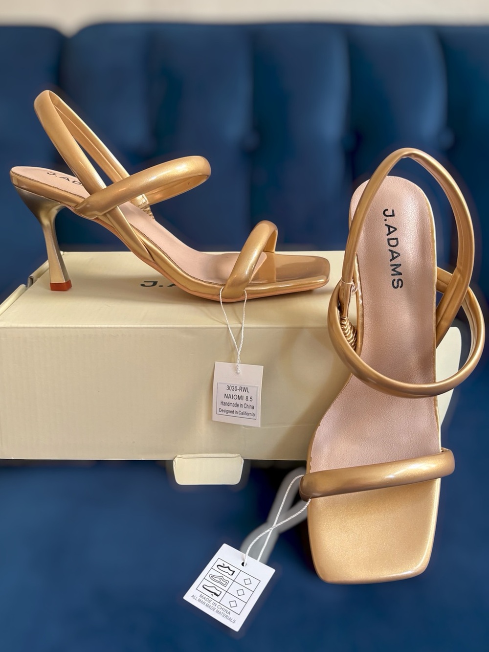 NWT J. Adams Naiomi Gold Strappy Stiletto Heels Sandals Size 8.5/40